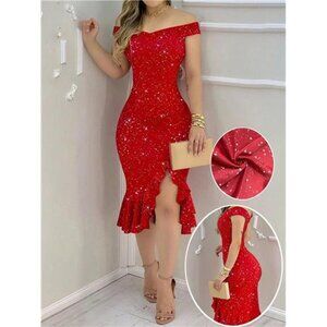 Sexy Thigh-High Slit RED Dress